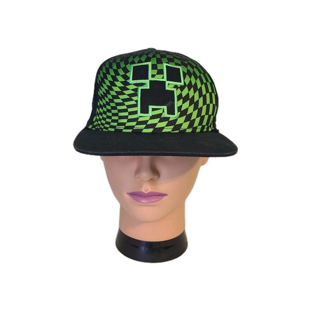 Minecraft Cap Youth OSFM Green Checkered Creeper Snapback Hat Kidcore Gamer Y2K